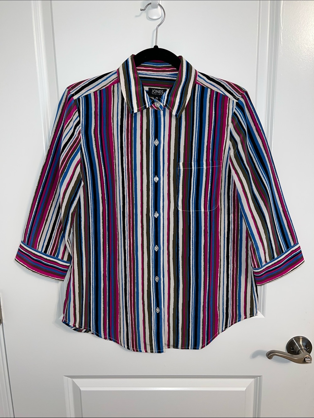Jones New York Multistripe Button-Down Shirt in Pink, Green, Blue, Black